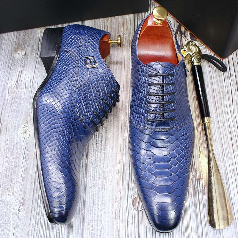 Snake Skin Pointed Toe Oxford Men Leather Shoes