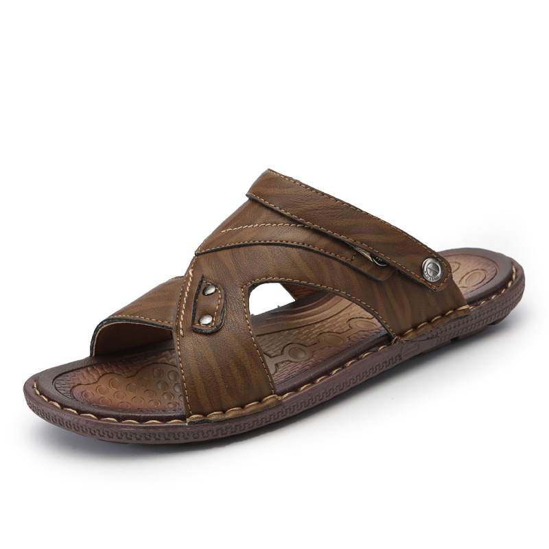 Men's Summer Leather Sandals Breathable Flip Flops Shoes