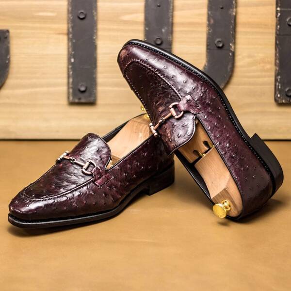 Men's Dark Red Ostrich Loafers