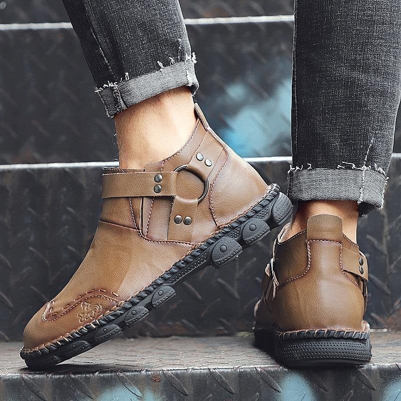 Large Size Hand Stitching Genuine Leather Non-Slip Retro Ankle Boots