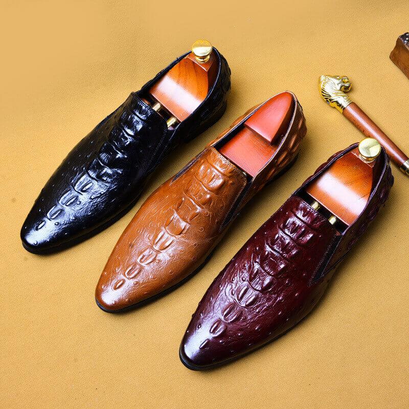 Men's Casual Business Breathable Crocodile Pattern Leather Shoes