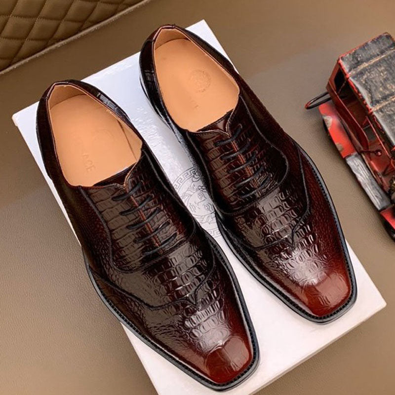 Retro Crocodile Pattern Formal Leather Business Style Men Shoes