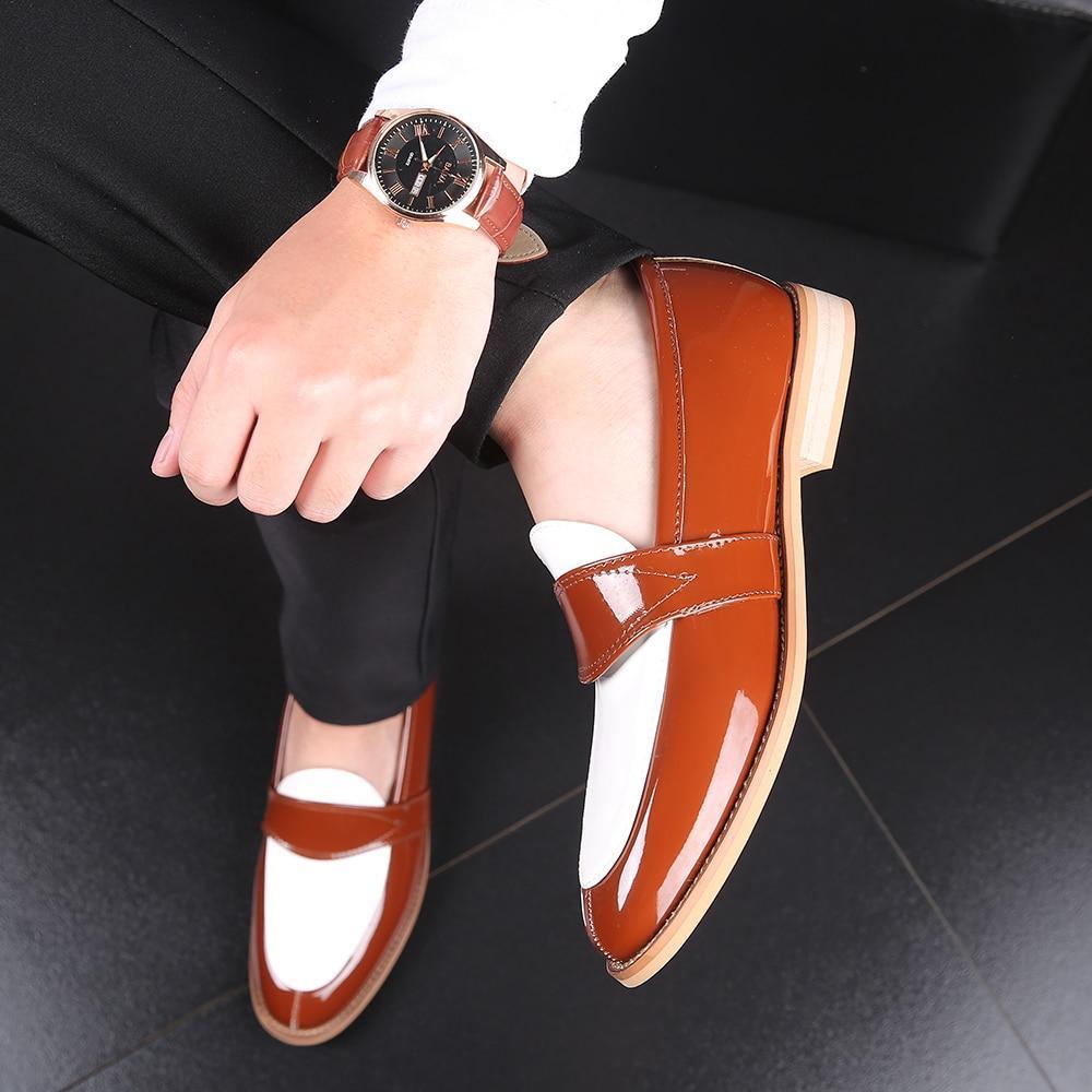 Men Dress Shoes Luxury Leather Slip-on Flat Loafers Formal Shoes