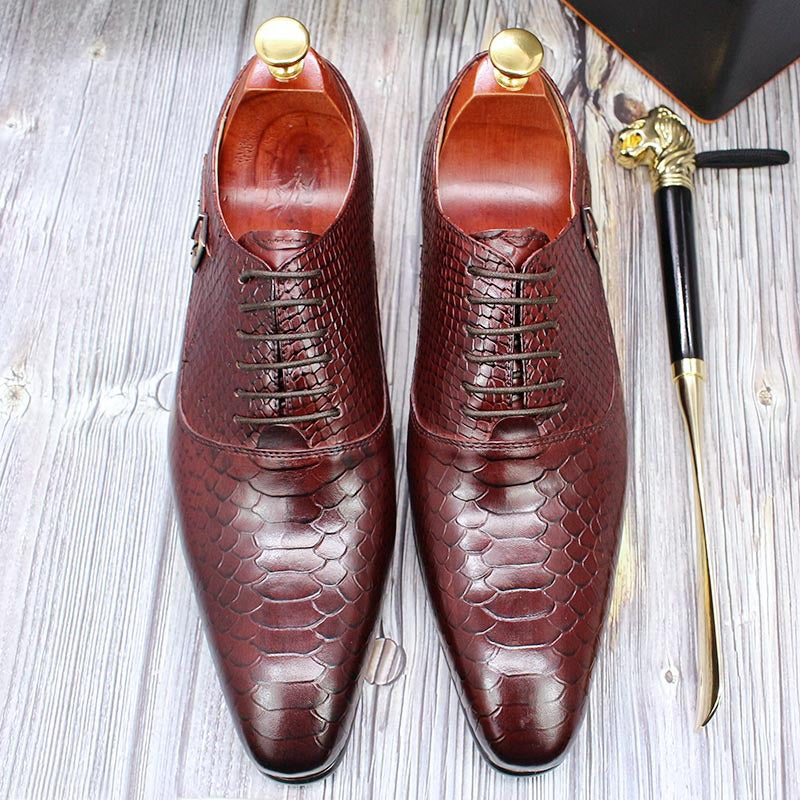 Snake Skin Pointed Toe Oxford Men Leather Shoes