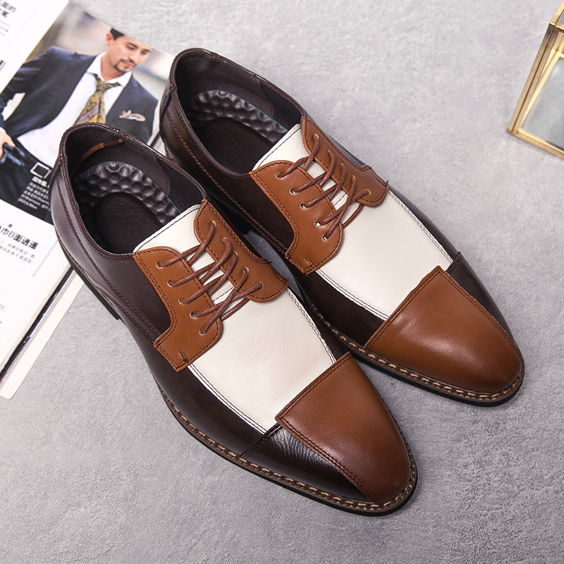 Men's Formal Dress Fashion Contrast Color Business Leather Shoes