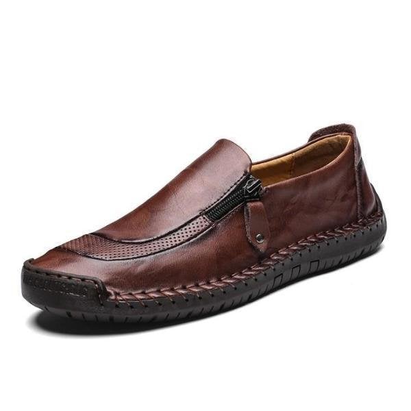 Men Comfy Hand Stitching Genuine Leather Side Zipper Slip On Casual sh