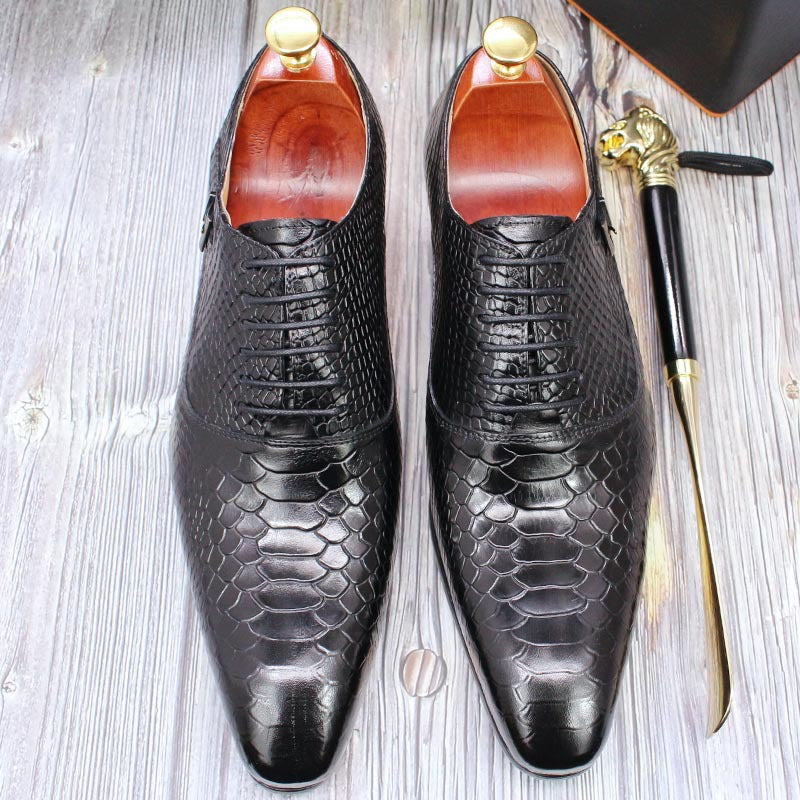 Snake Skin Pointed Toe Oxford Men Leather Shoes