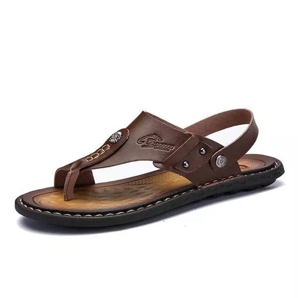 Men's Genuine Leather Leisure Slippers Flip-Flops Comfortable Soft Sandals