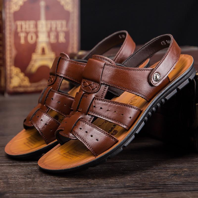 Men's Leather Sandals Summer Beach Casual Slippers