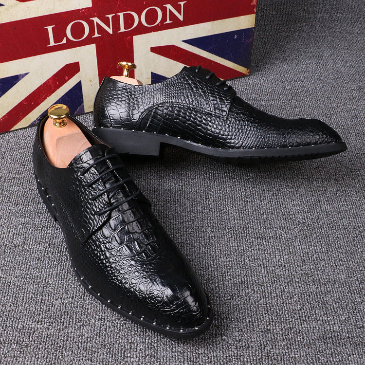 Men's Crocodile Pattern Pointed Toe Business Dress Shoes