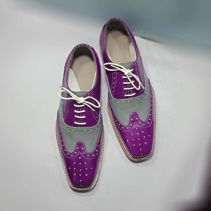 Handmade Custom Men's Casual Purple Leather Shoes