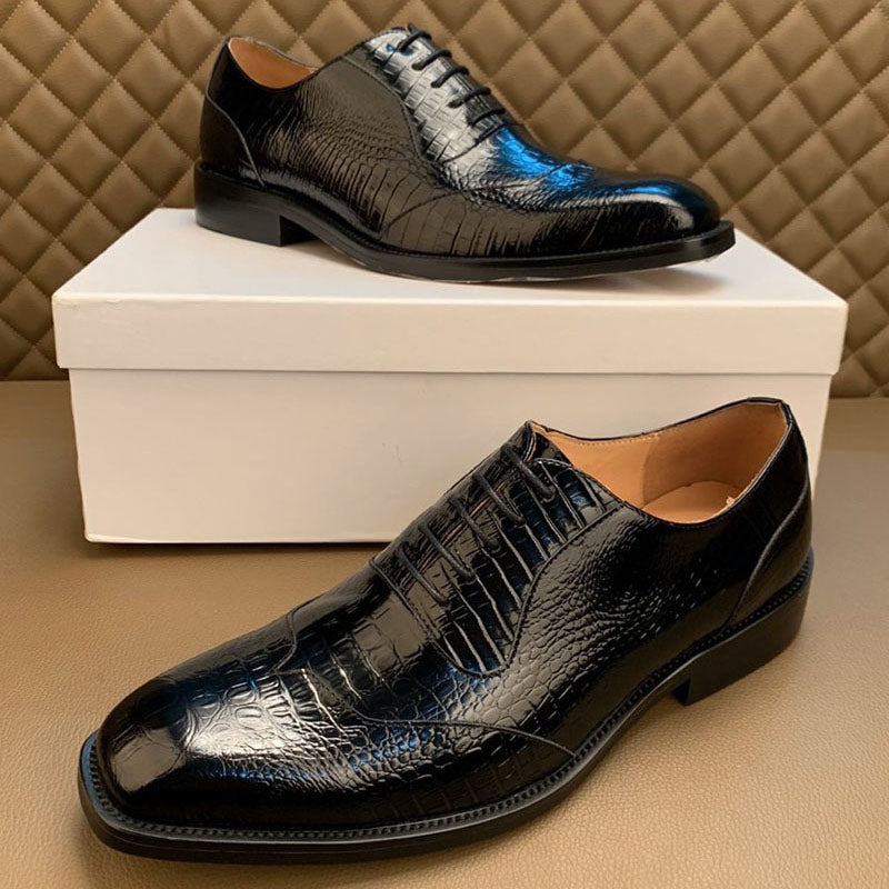 Retro Crocodile Pattern Formal Leather Business Style Men Shoes
