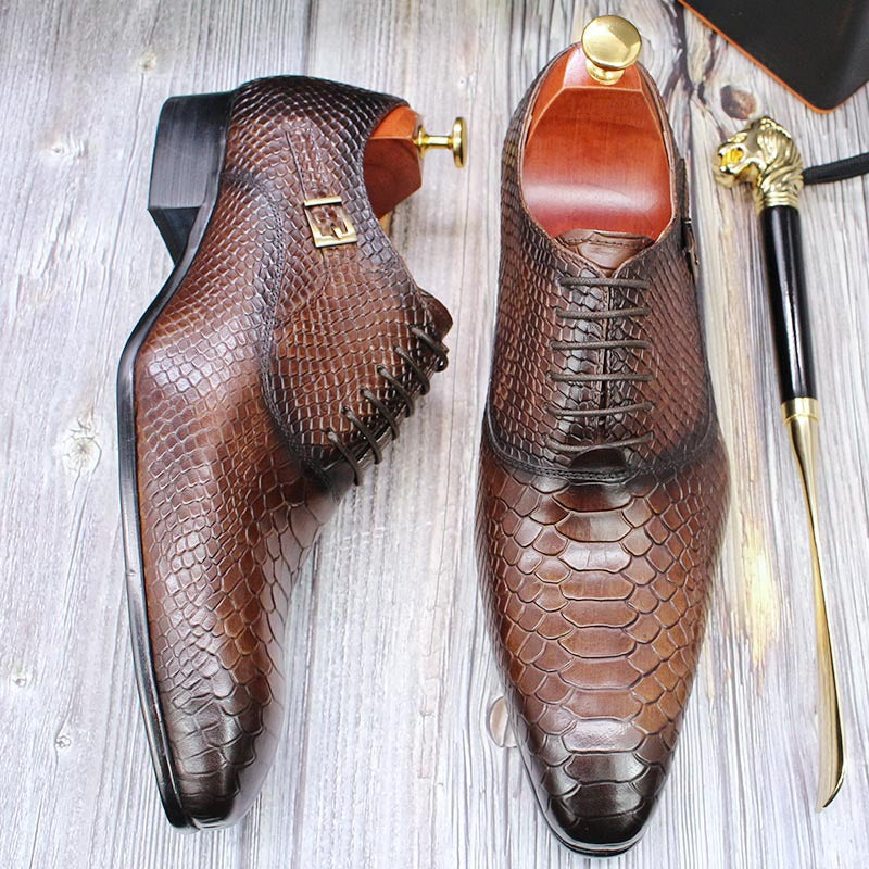 Snake Skin Pointed Toe Oxford Men Leather Shoes