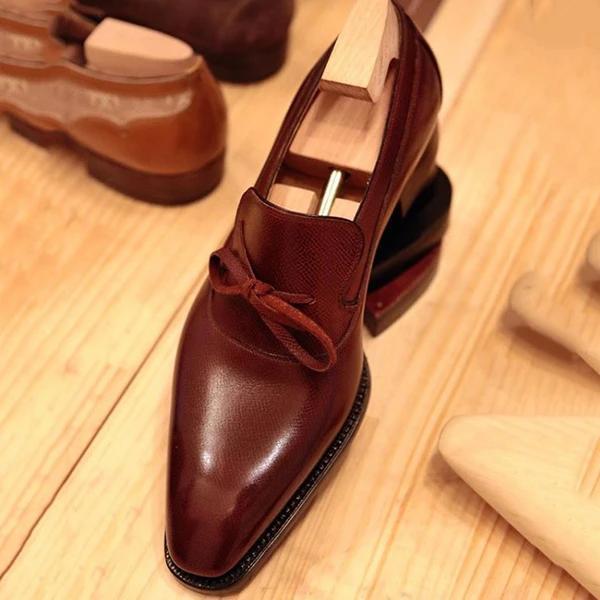 Handmade Men's Leather Bowknot Slip-On Loafers