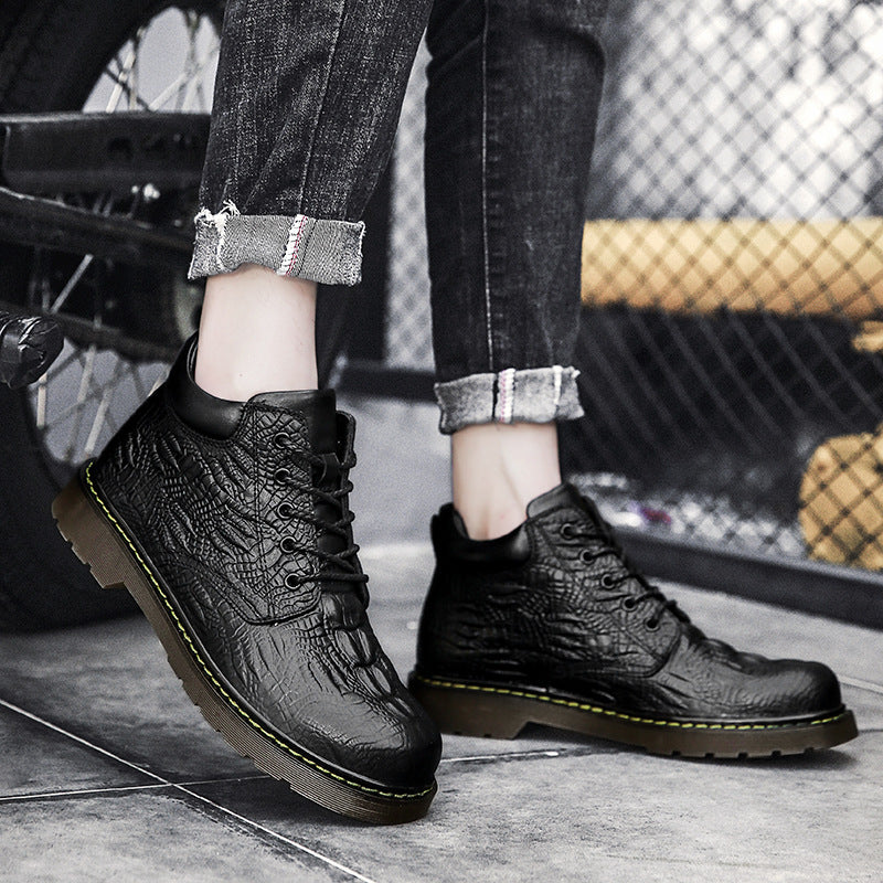 Crocodile Print Platform Block Heel Ankle Boots