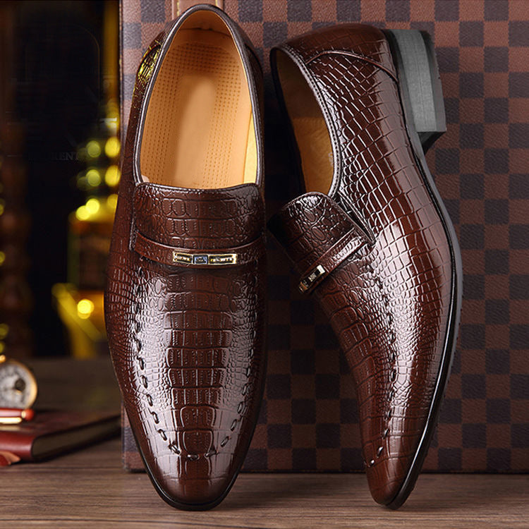 Fashion Business Men's Pointed Toe Crocodile Leather Flat Shoes