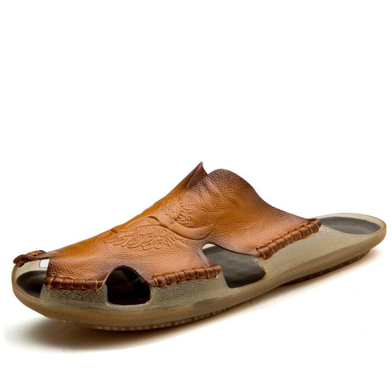 Men's Retro Plus Size Genuine Leather Slippers