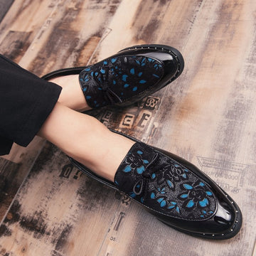 Printed Reflective Shiny Fashion Trendy Men's Leather Shoes
