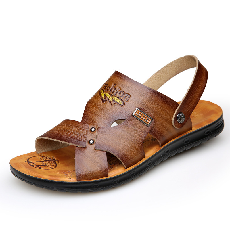 Men's Leather Comfortable Sandals Non-slip Slippers Shoes