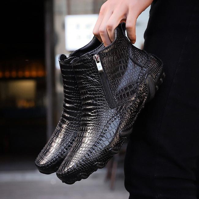 Crocodile Pattern Leather Men's Ankle Boots