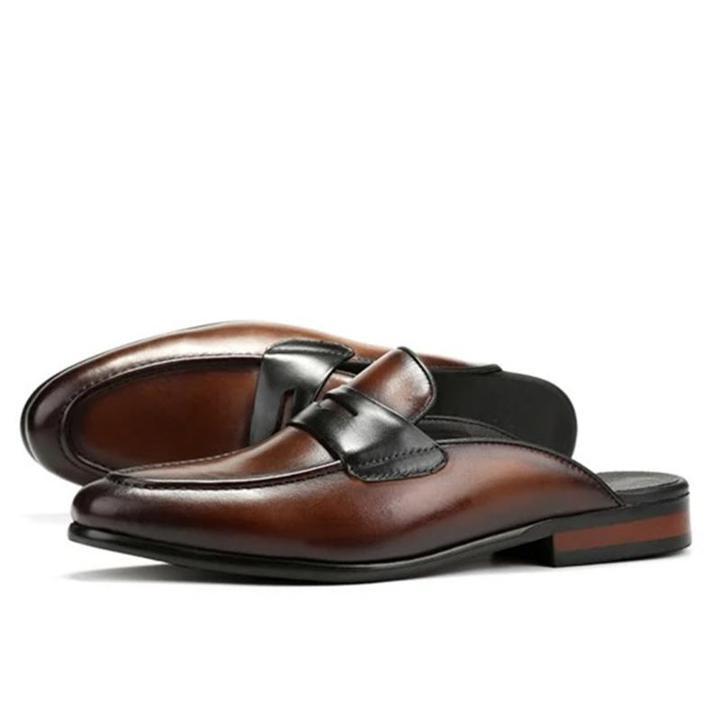 Men's Leather Half Drag British Lazy Shoes