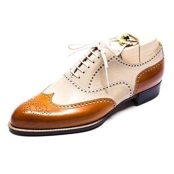 Handmade White And Tan Shoes, Men Dress Business Shoes