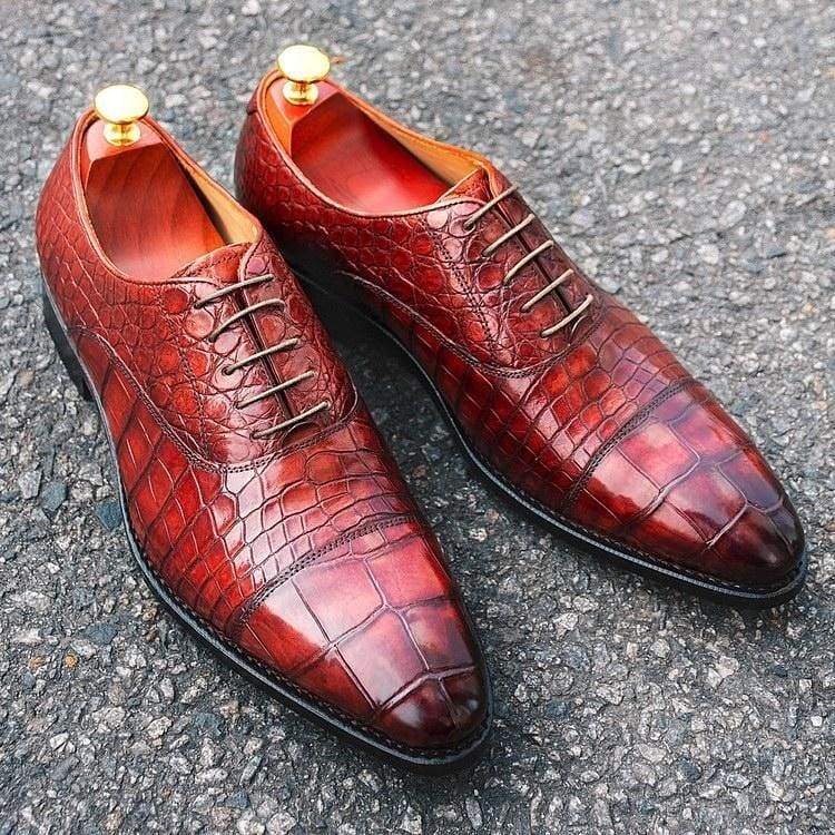 Classic Fashion Red Crocodile Men's Oxford Shoes
