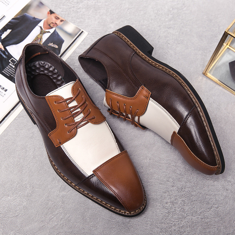 Men's Formal Dress Fashion Contrast Color Business Leather Shoes