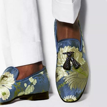 Men's Flower Pattern Silk Loafers