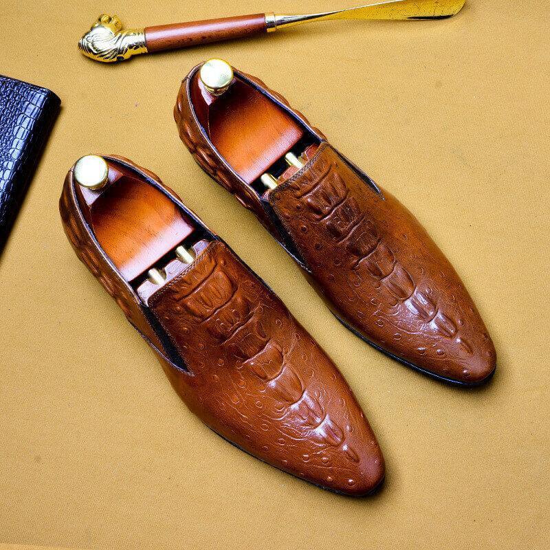 Men's Casual Business Breathable Crocodile Pattern Leather Shoes
