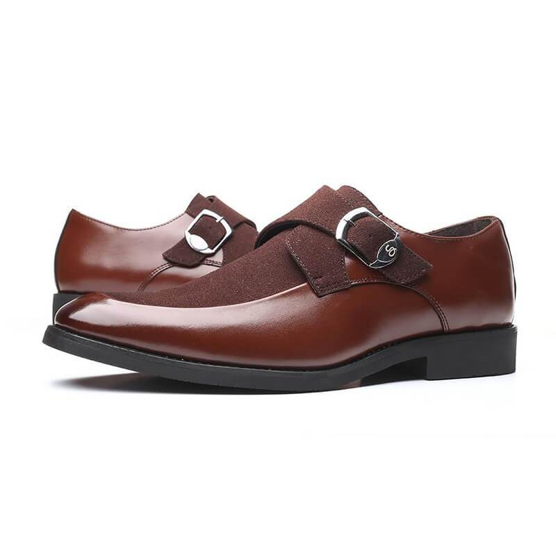 Classic Men Belt Buckle Round Toe Suede Monk Shoes