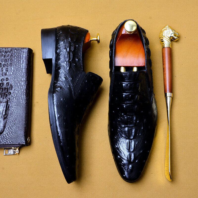 Men's Casual Business Breathable Crocodile Pattern Leather Shoes