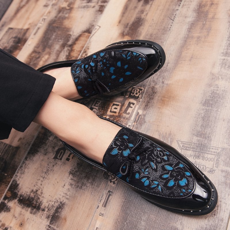Printed Reflective Shiny Fashion Trendy Men's Leather Shoes
