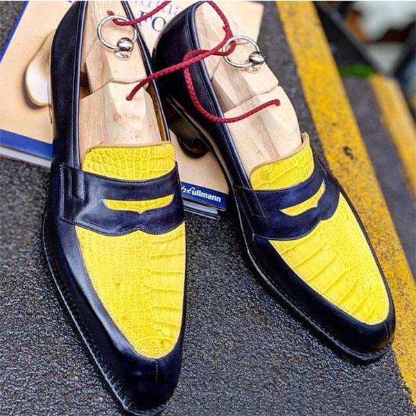 Men's Luxury Handmade Stitching Color-Block Penny Loafers