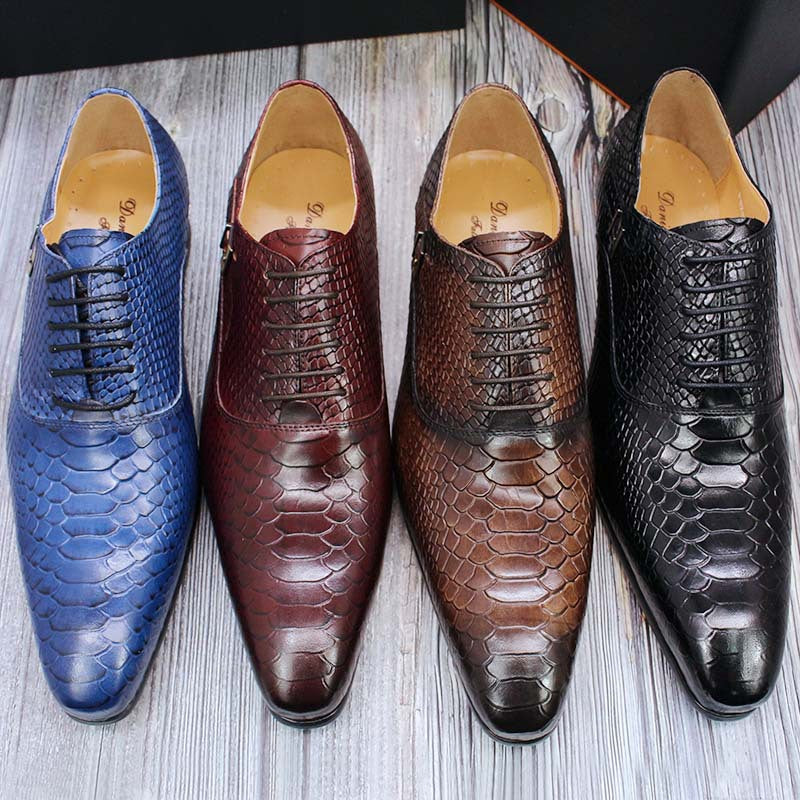 Snake Skin Pointed Toe Oxford Men Leather Shoes