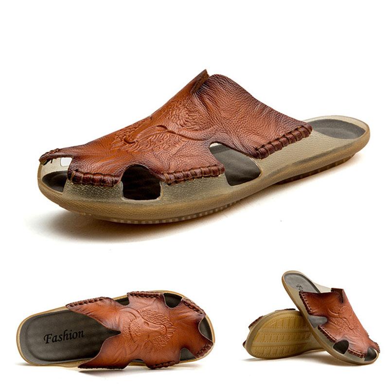 Men's Retro Plus Size Genuine Leather Slippers