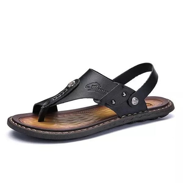 Men's Genuine Leather Leisure Slippers Flip-Flops Comfortable Soft Sandals
