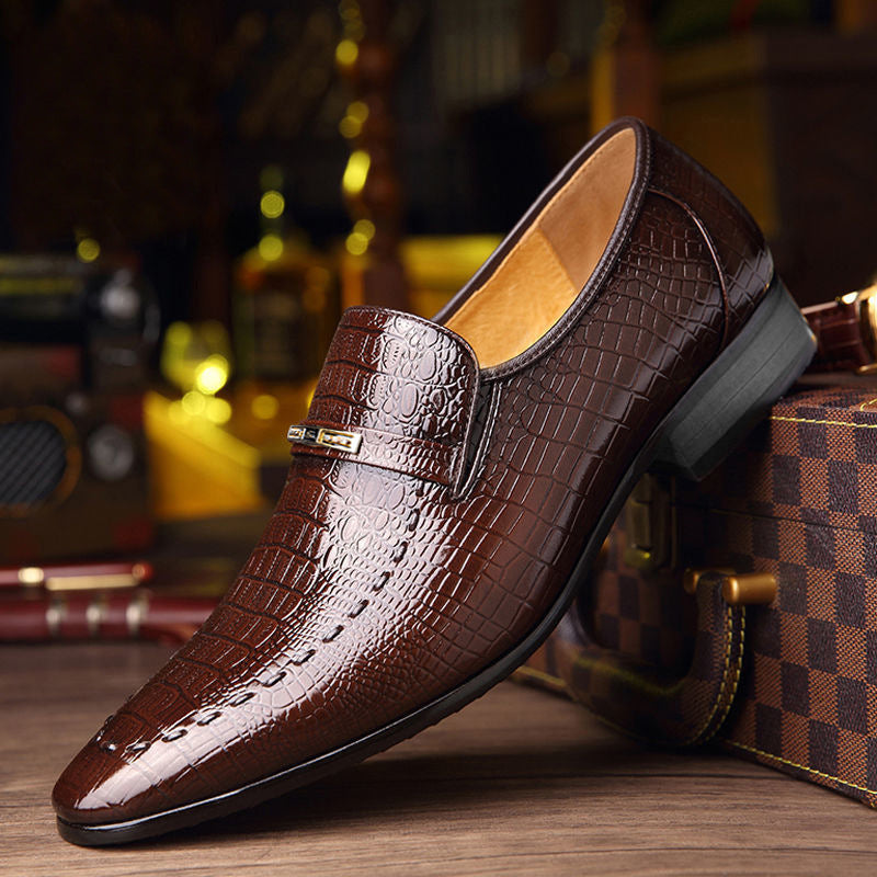 Fashion Business Men's Pointed Toe Crocodile Leather Flat Shoes
