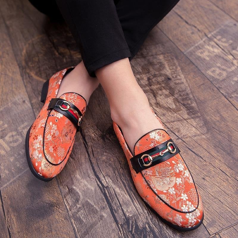 Loafers Flower Embroidery Slip On Leather Shoes