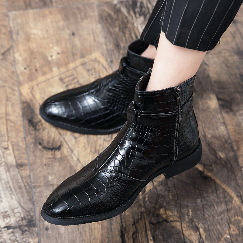 Men's New Crocodile Print Ankle Boots
