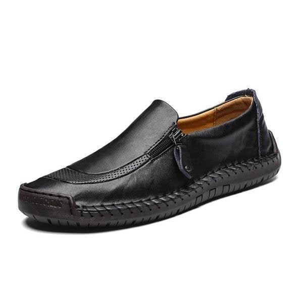 Men Comfy Hand Stitching Genuine Leather Side Zipper Slip On Casual sh