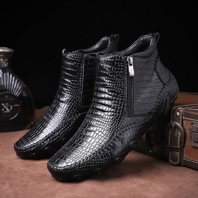 Crocodile Pattern Leather Men's Ankle Boots