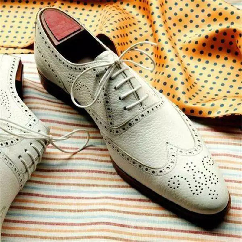 White Leather Wedding Custom Made Leather Oxford Shoes for Men