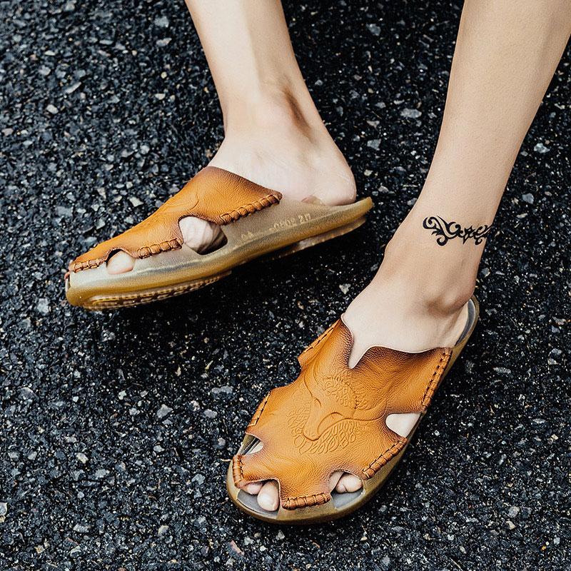Men's Retro Plus Size Genuine Leather Slippers
