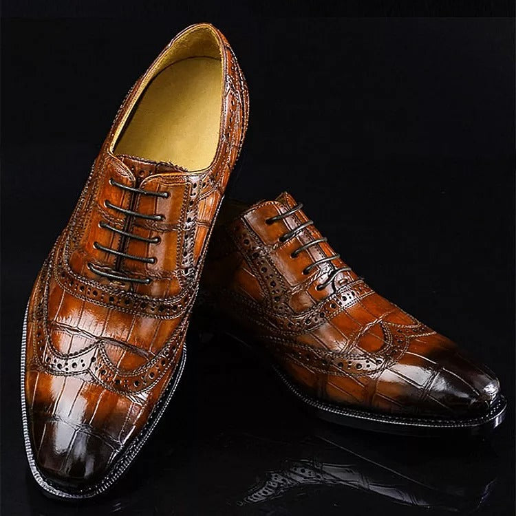 Alligator Brogue Wingtip Dress Shoes