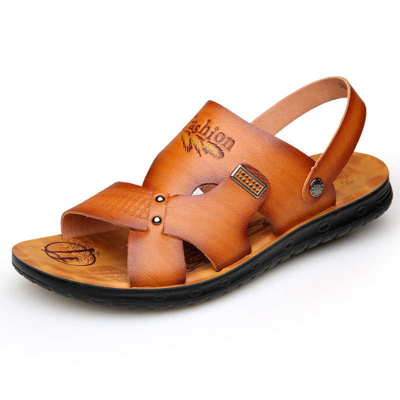 Men's Leather Comfortable Sandals Non-slip Slippers Shoes