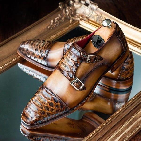 New Python And Calfskin Monk Shoes