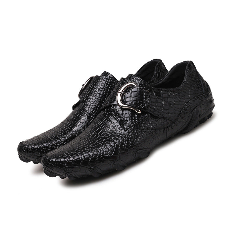 Casual British Crocodile Pattern Breathable Leather Men's Shoes