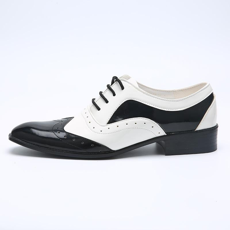 Trend Brogue Shoes Splicing Pointed Toe Flats Leather Formal
