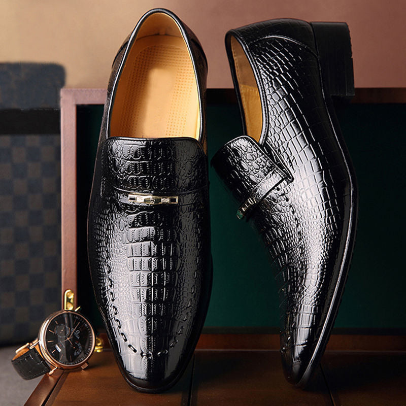 Fashion Business Men's Pointed Toe Crocodile Leather Flat Shoes